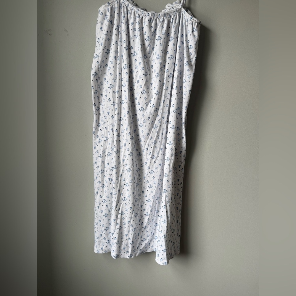 LAKE PIMA COTTON Floral White Blue Ruffle Nightgown Dress Pajamas Sleeveless M - Picture 7 of 12